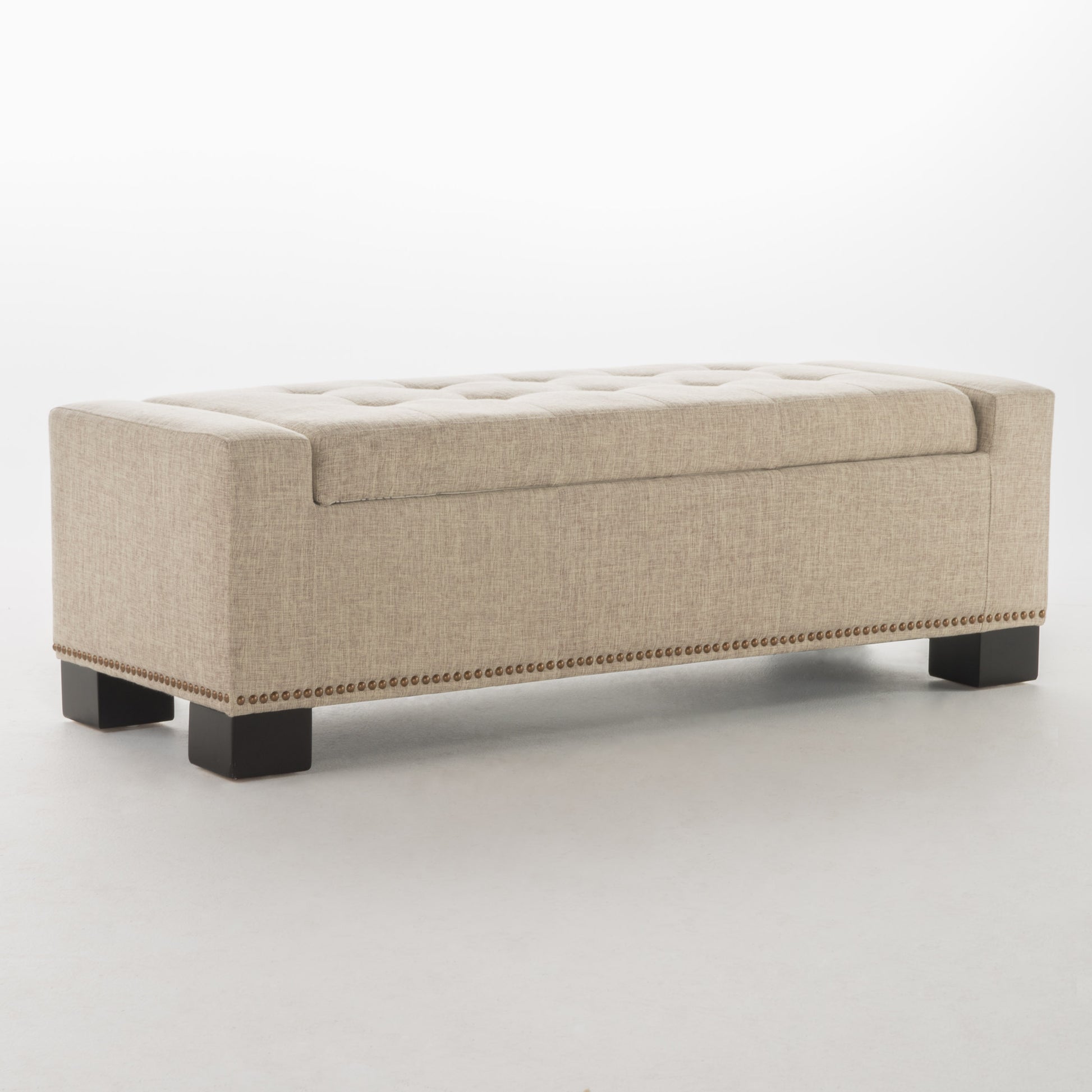 Chelsea Storage Ottoman W Studs Wheat Fabric