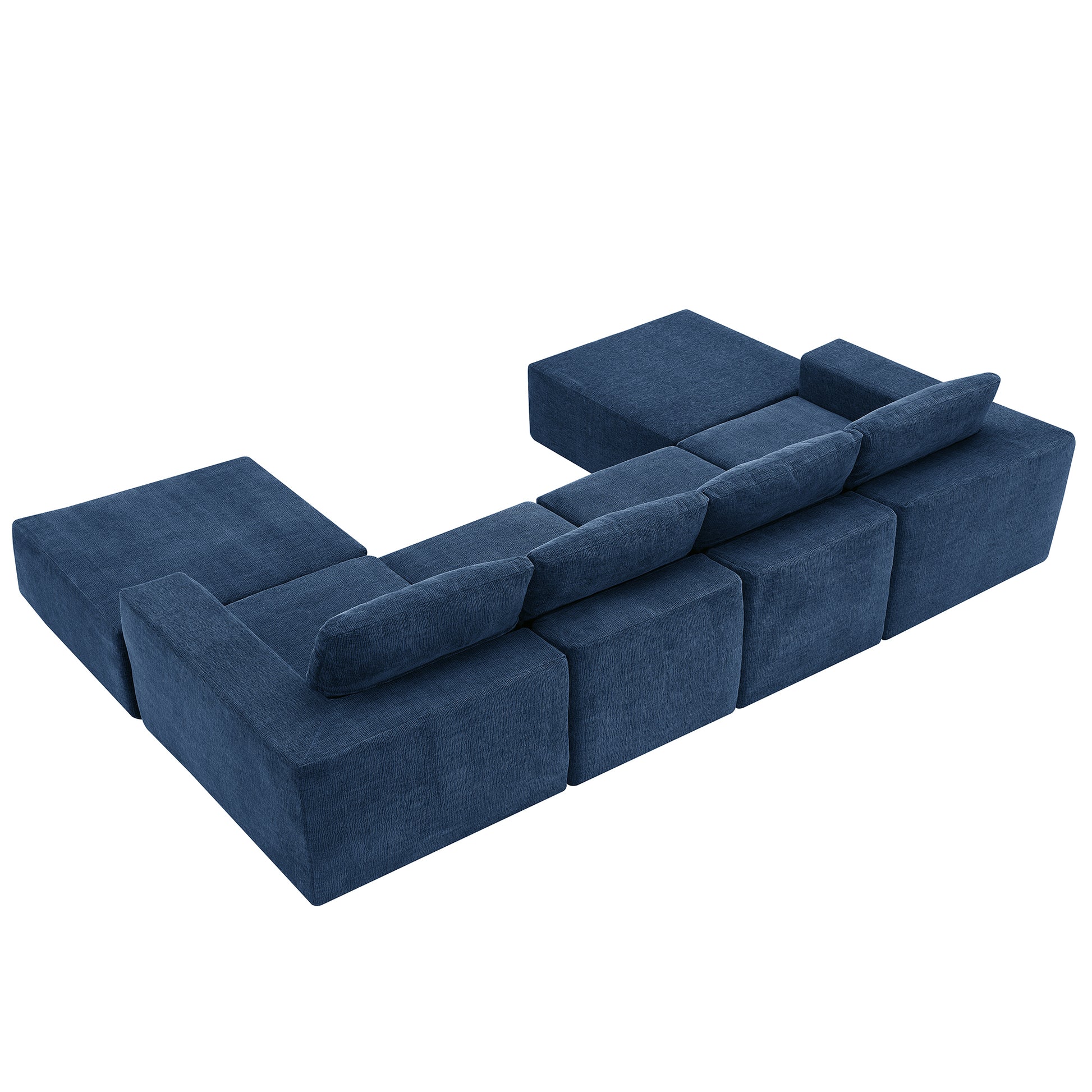 110*72" Modular U Shaped Sectional Sofa,Luxury Chenille Floor Couch Set,Upholstered Indoor Furniture,Foam Filled Sleeper Sofa Bed For Living Room,Bedroom,Free Combination,3 Colors Navy Polyester 6 Seat