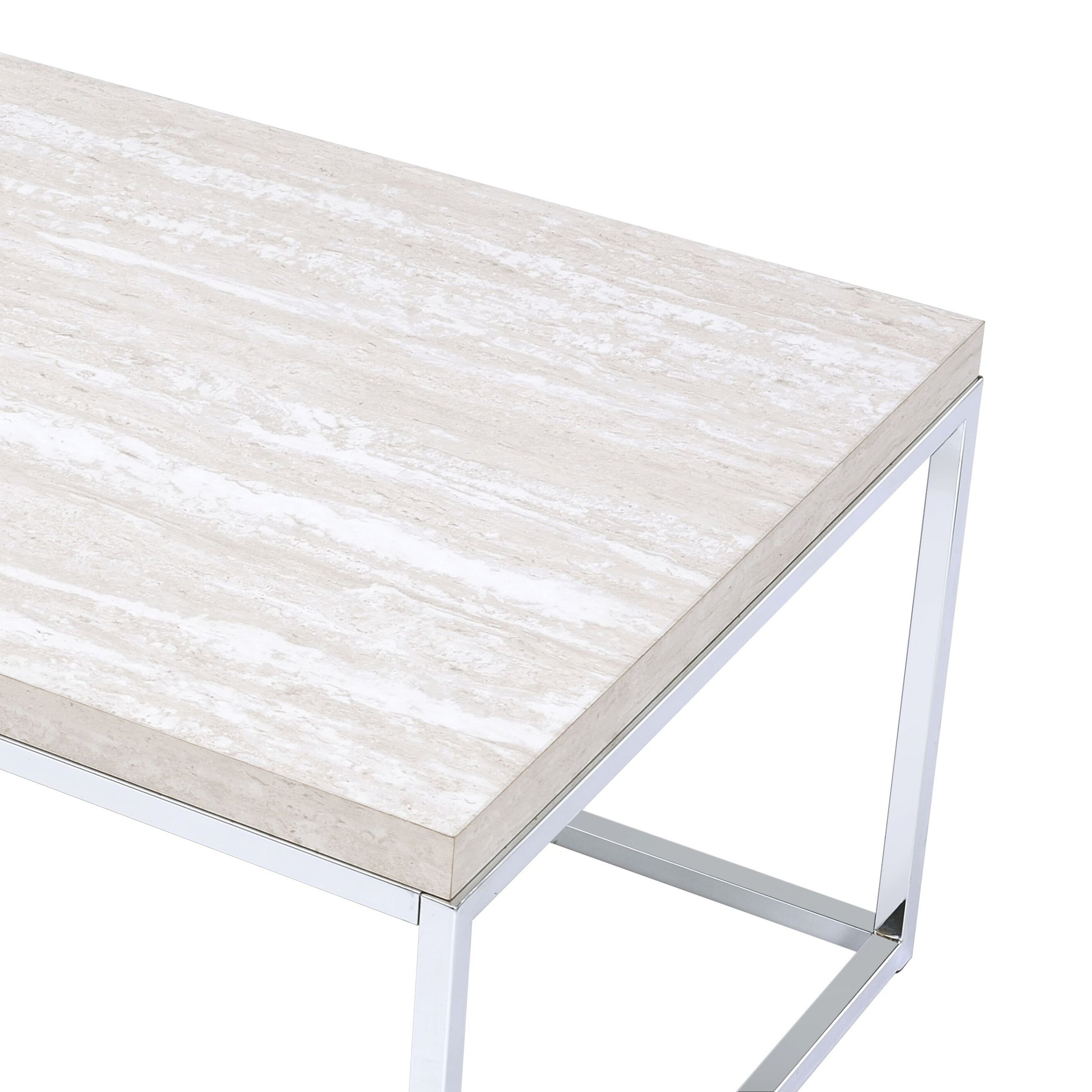 Light Oak And Chrome Coffee Table With Open Base Natural Primary Living Space Rectangular Wood Metal Sled