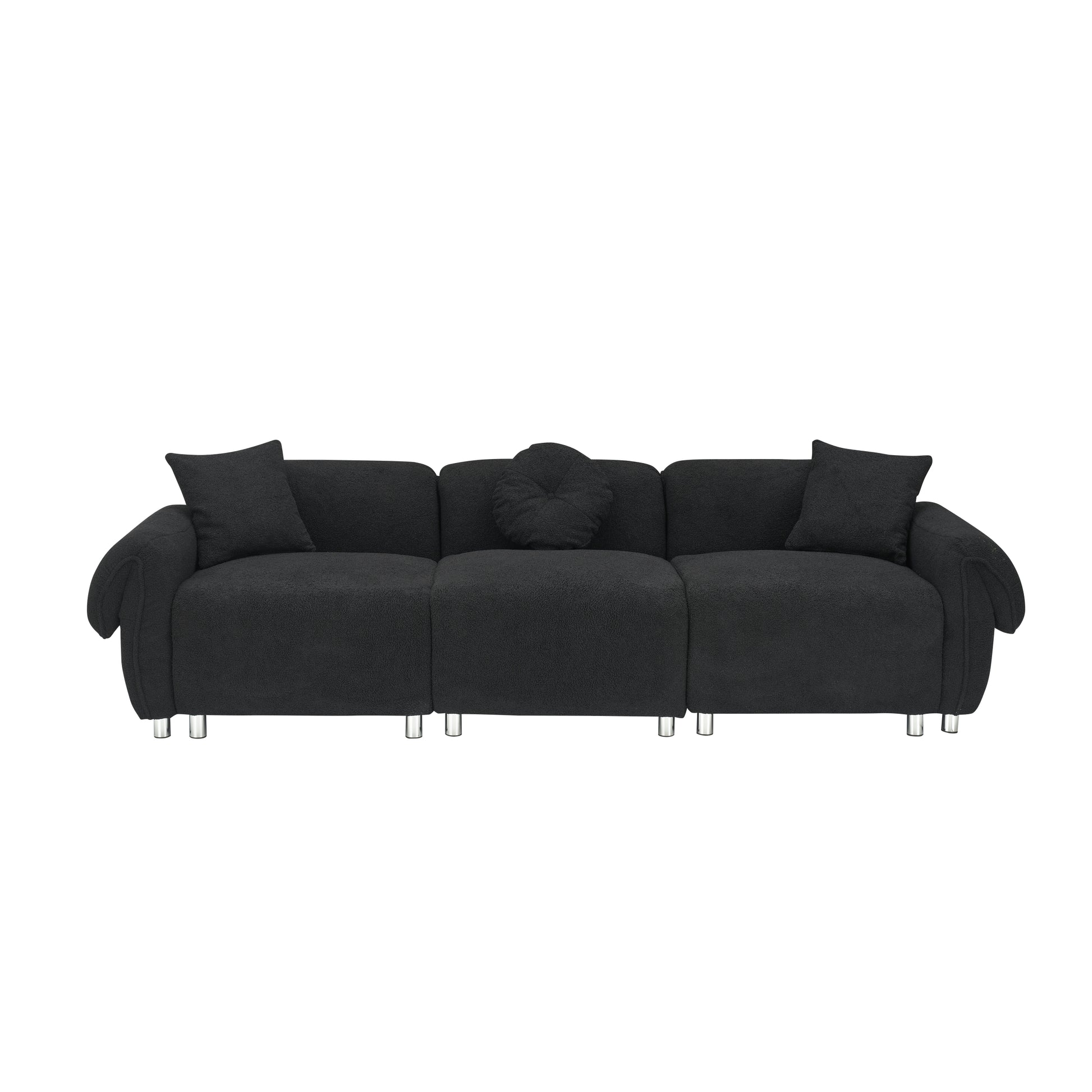 24005 Black Teddy Velvet Fabric, With 3 Pillows, Three Person Sofa Can Be Placed In The Living Room And Other Scenes Black Polyester Blend 3 Seat