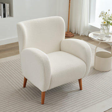 Mirod Modern Wing Back Lounge Chair Stylish Design, Soft Fabric, Solid Wood Legs, Easy Assembly, Durable Frame Beige Boucle