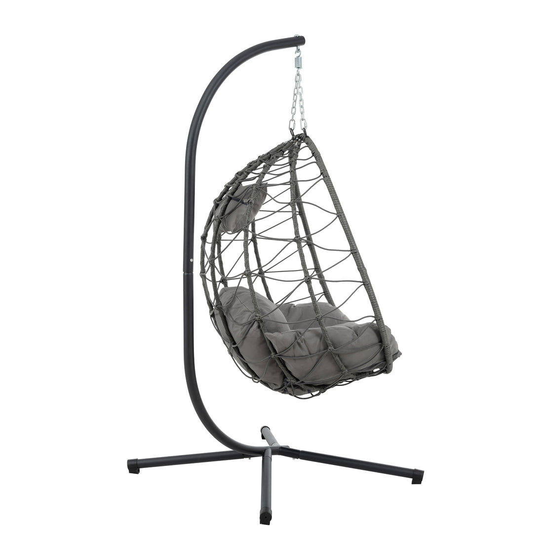 Egg Chair With Stand Indoor Outdoor Swing Chair Patio Wicker Hanging Egg Chair Hanging Basket Chair With Stand For Bedroom Living Room Balcony Gray Steel