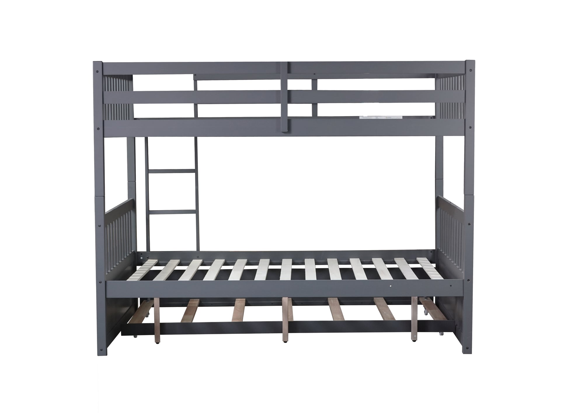 Full Over Full Rubber Wood Bunk Bed With Trundle, Ladder And Guardrails, Convertible To 2 Full Size Beds, With Twin Size Trundle ,Dark Grey Full Dark Grey Bedroom American Design Bed Frame Rubber