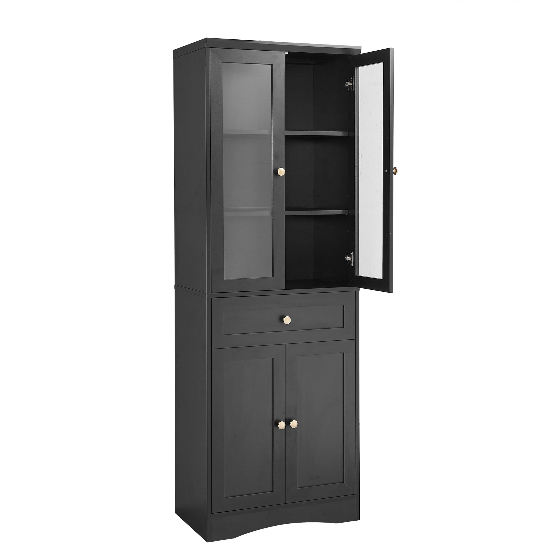 Tall Bathroom Storage Cabinet, Cabinet With Four Doors And Drawers, Adjustable Shelf, Mdf Board, Black Black Mdf