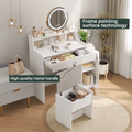 White Vanity Desk With 360 Rotated Mirror And Adjustable Lights, Girls Makeup Vanity Table With Storage Chair And Side Cabinet With Waveform Glass Doors, Dressing Table With Drawer For Bedroom