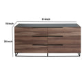 6 Drawer Wooden Dresser With Horizontal Metal Pulls, Brown Brown Wood