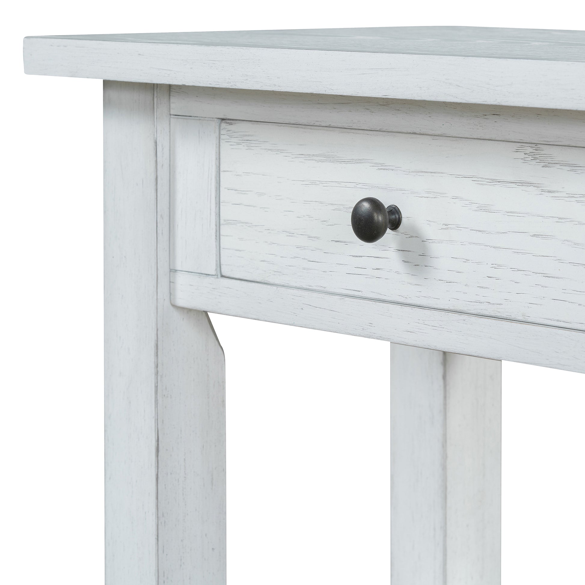 Retro Console Table With Drawer And Two Sturdy Shelves For Entryway, Living Room Antique White Antique White Mdf,Rubber Wood