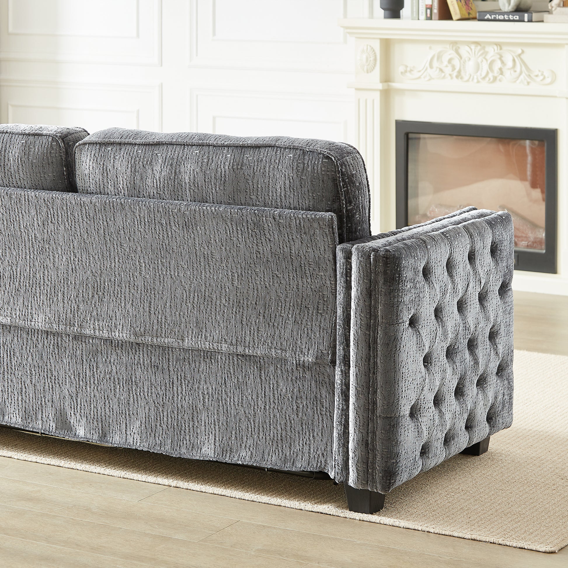 Convertible Sleeper Sofa With Memory Foam Mattress, 3 Seater Full Size Bed Couch For Living Rooms, Designed With Chenille Fabric Grey Chenille 3 Seat