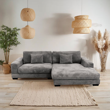 Bella Grey Corduroy Right Facing 2 Piece Sectional Grey Wood Corduroy 3 Seat