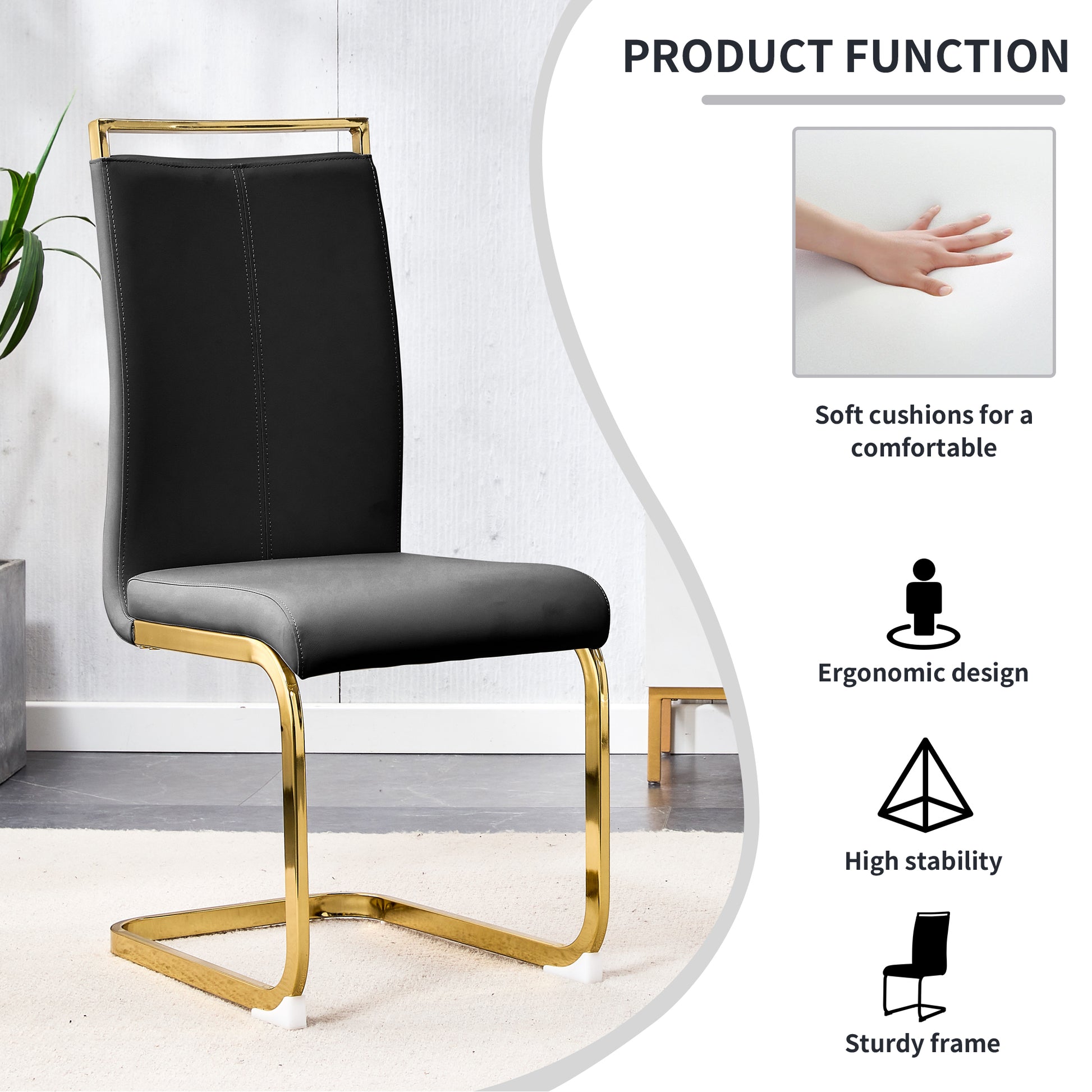 Table And Chair Set, White Imitation Marble Texture Glass Tabletop, Black Mdf Table Legs, Stable And Beautiful. Modern Simple Dining Table, Comfortable Seating. White Black Seats 4 Mdf Glass