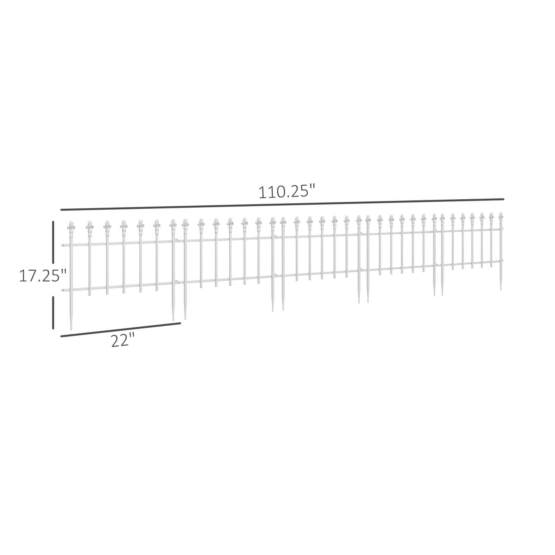 Outsunny Metal Decorative Garden Fence, 9.2' X 17.25" 5 Pack Steel Fence Panels, Decorative Border Fence For Landscape, Flower Bed, Yard Decor, Animal Barrier, White White Steel