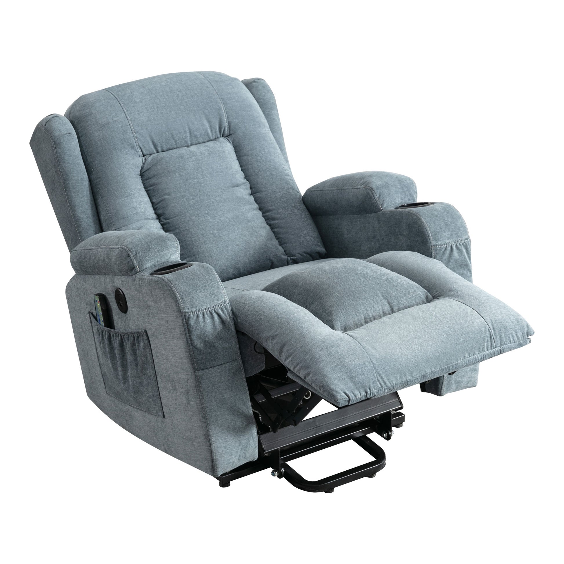 Power Lift Recliner Chair Recliners For Elderly With Heat And Massage Recliner Chair For Living Room With Infinite Position And Side Pocket,Usb Charge Port Blue Blue Power Push Button Soft Heavy Duty Cotton Wood Metal