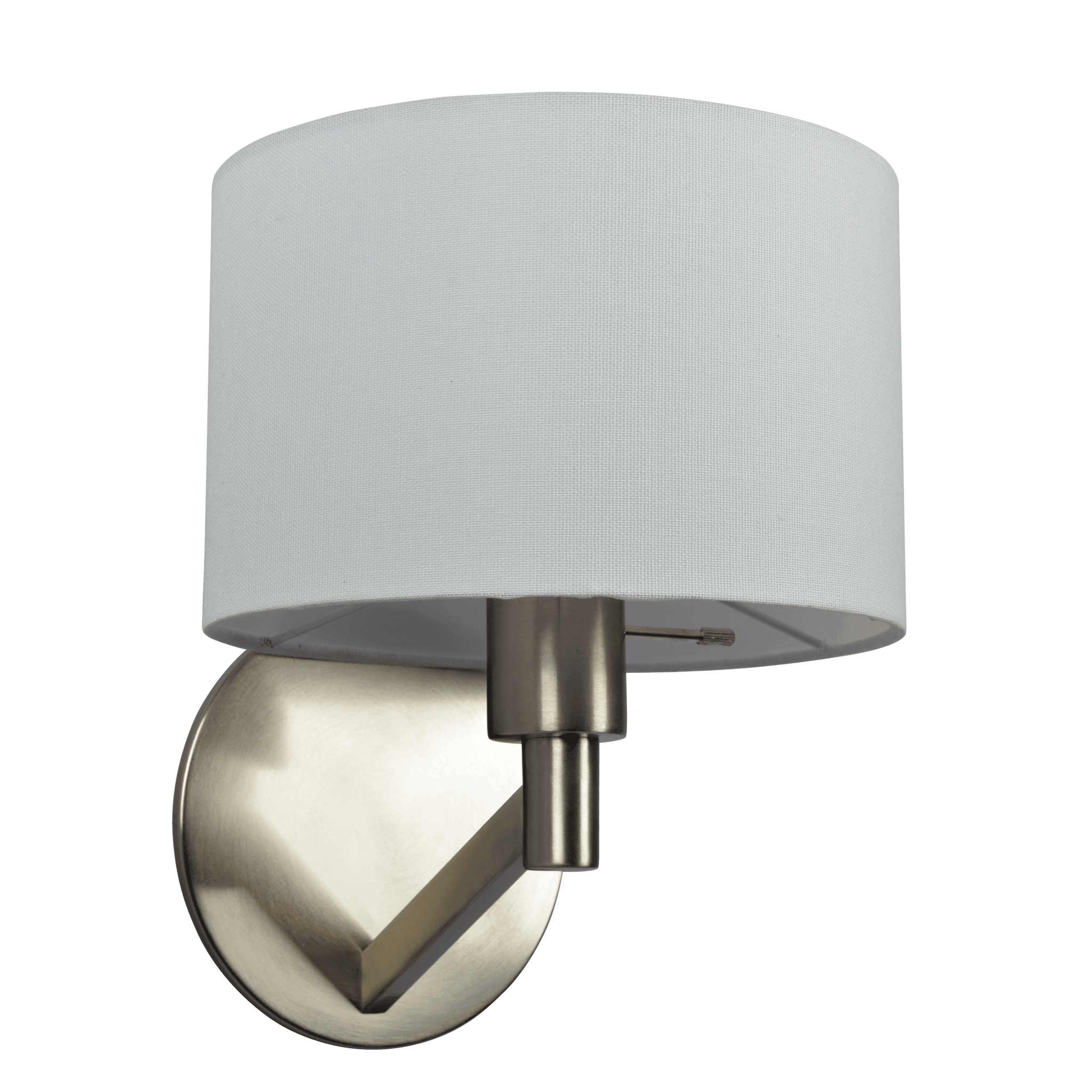 Nebula Brushed Nickel Base Wall Lamp With Rotary Switch White Fabric Shade Nickel,Silver,White Fabric,Metal