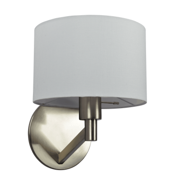 Nebula Brushed Nickel Base Wall Lamp With Rotary Switch White Fabric Shade Nickel,Silver,White Fabric,Metal