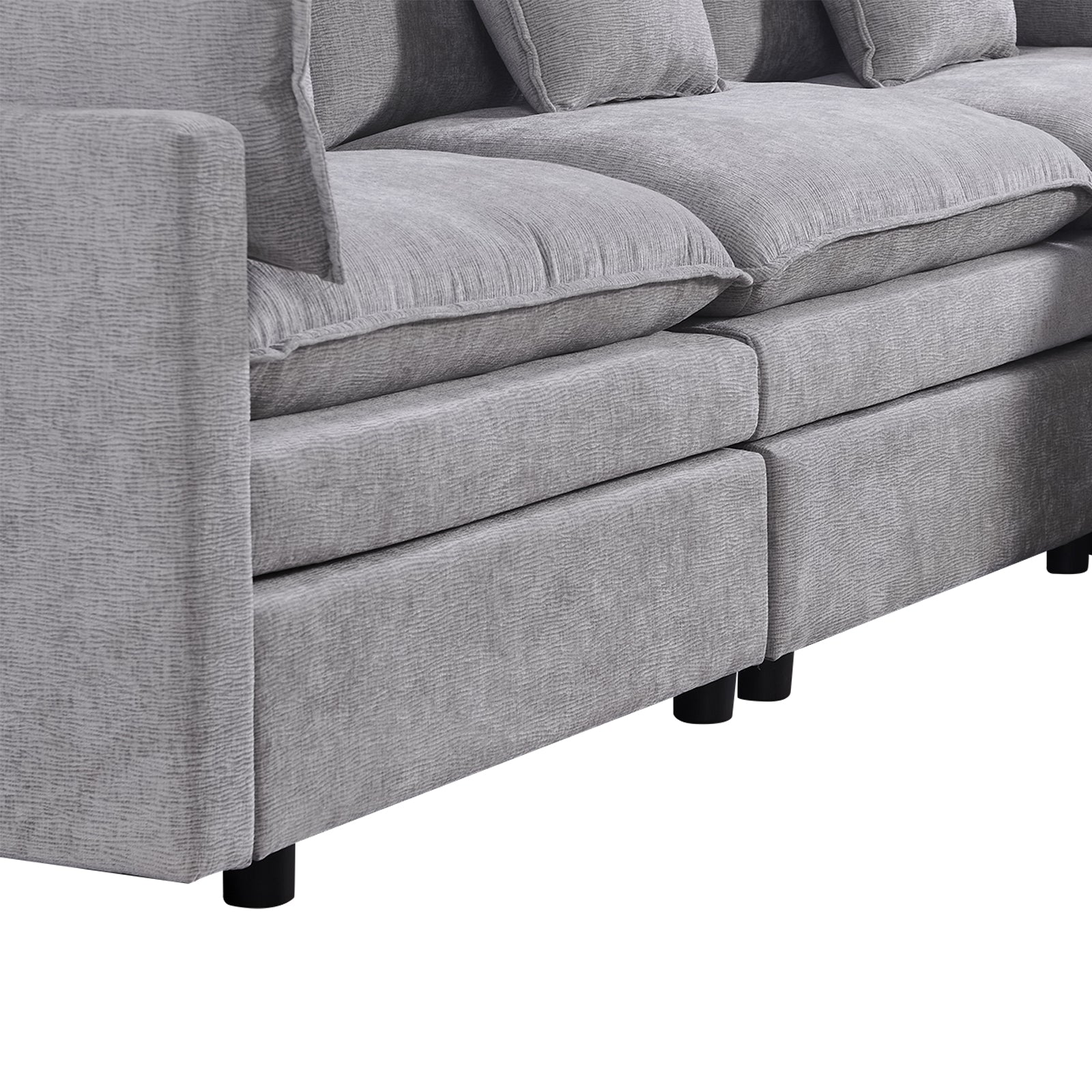108.66"Modern Chenille L Shaped Sectional Sofa With Convertible Chaise, Comfy Cloud Couch Deep Sectional Sofa With Ottomans For Living Room Light Gray Wood Foam Chenille 3 Seat