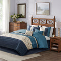 Embroidered 7 Piece Comforter Set Navy Queen Queen Navy Polyester