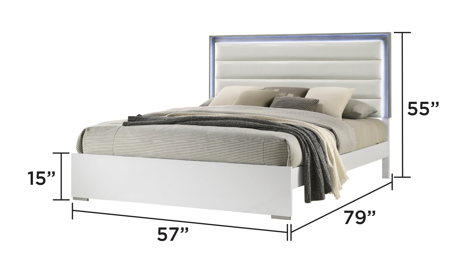 Olivia Contemporary Style 5 Pc Full Bedroom Set With Led Headboard Made With Wood In White Box Spring Required Full White Wood 5 Piece Set Bedroom Bed Included,Chest Included,Dresser Included,Mirror