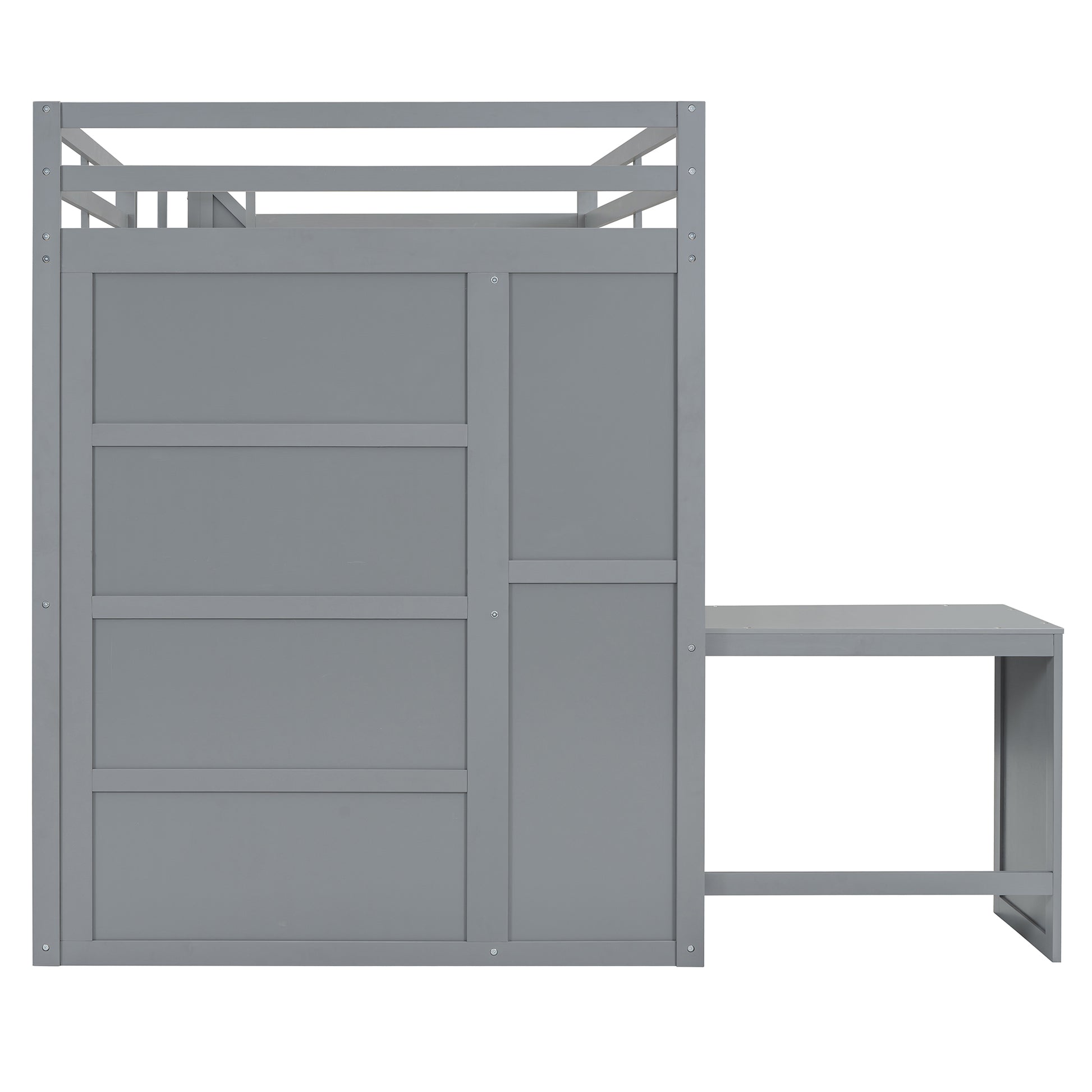 Full Size Loft Bed With Wardrobe,Desk And Shelves,Grey Grey Mdf Lvl