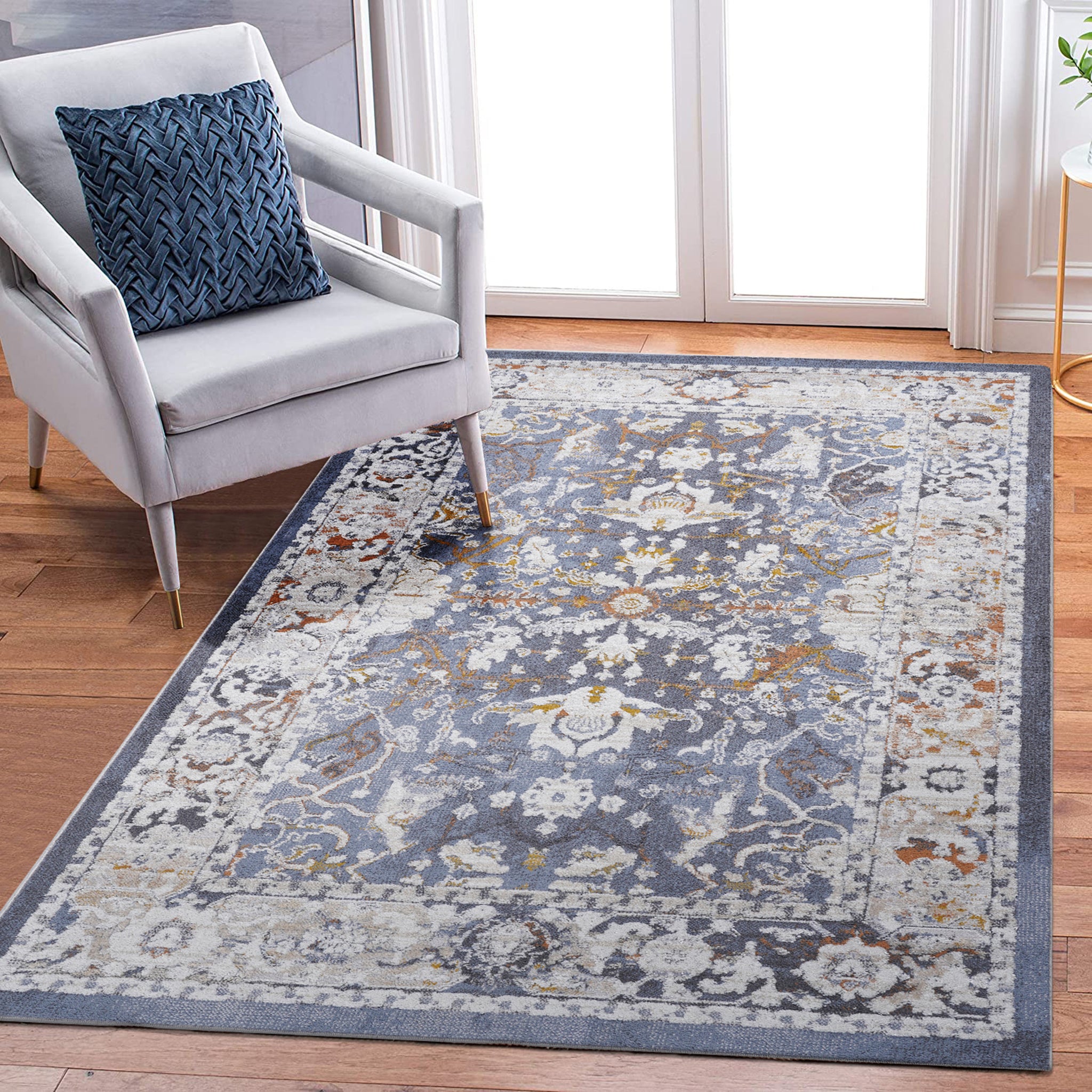 5X7 Blue Traditional Non Shedding Living Room Bedroom Dining Home Office Stylish And Stain Resistant Area Rug Blue Polyester