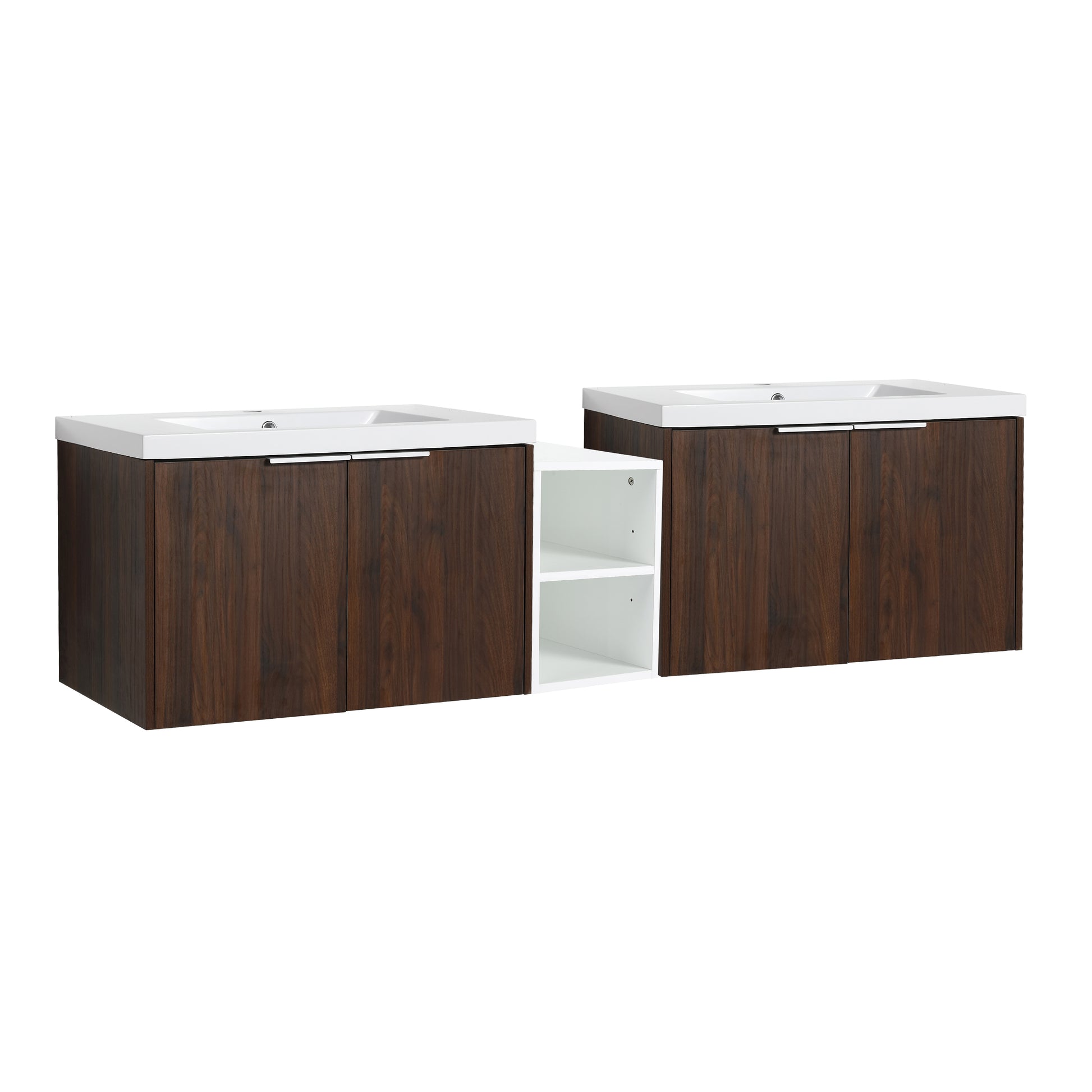 72 Inch Soft Close Doors Bathroom Vanity With Sink, A Small Storage Shelves, 30" And 12" Combination Cabinet, Kd Packing California Walnut 4 1 Bathroom Wall Mounted Modern Plywood