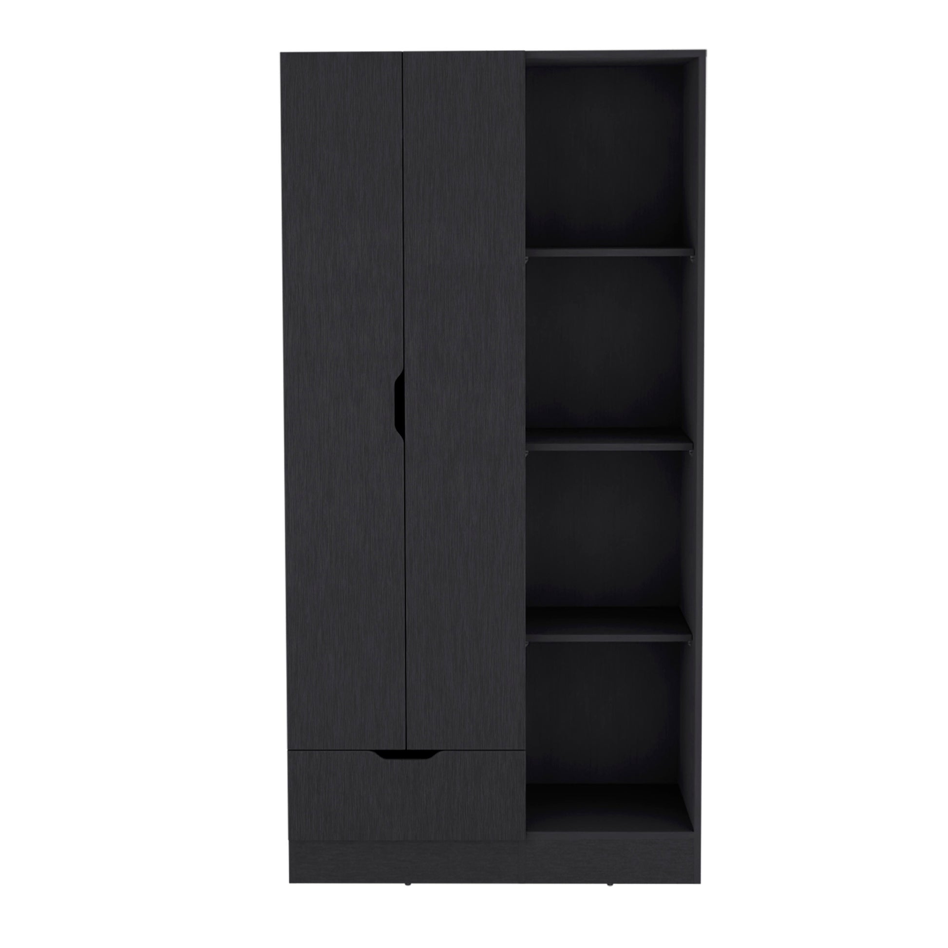Memphis Wardrobe Armoire With 4 Tier Storage Shelves And 1 Drawer Black Black Bedroom Particle Board