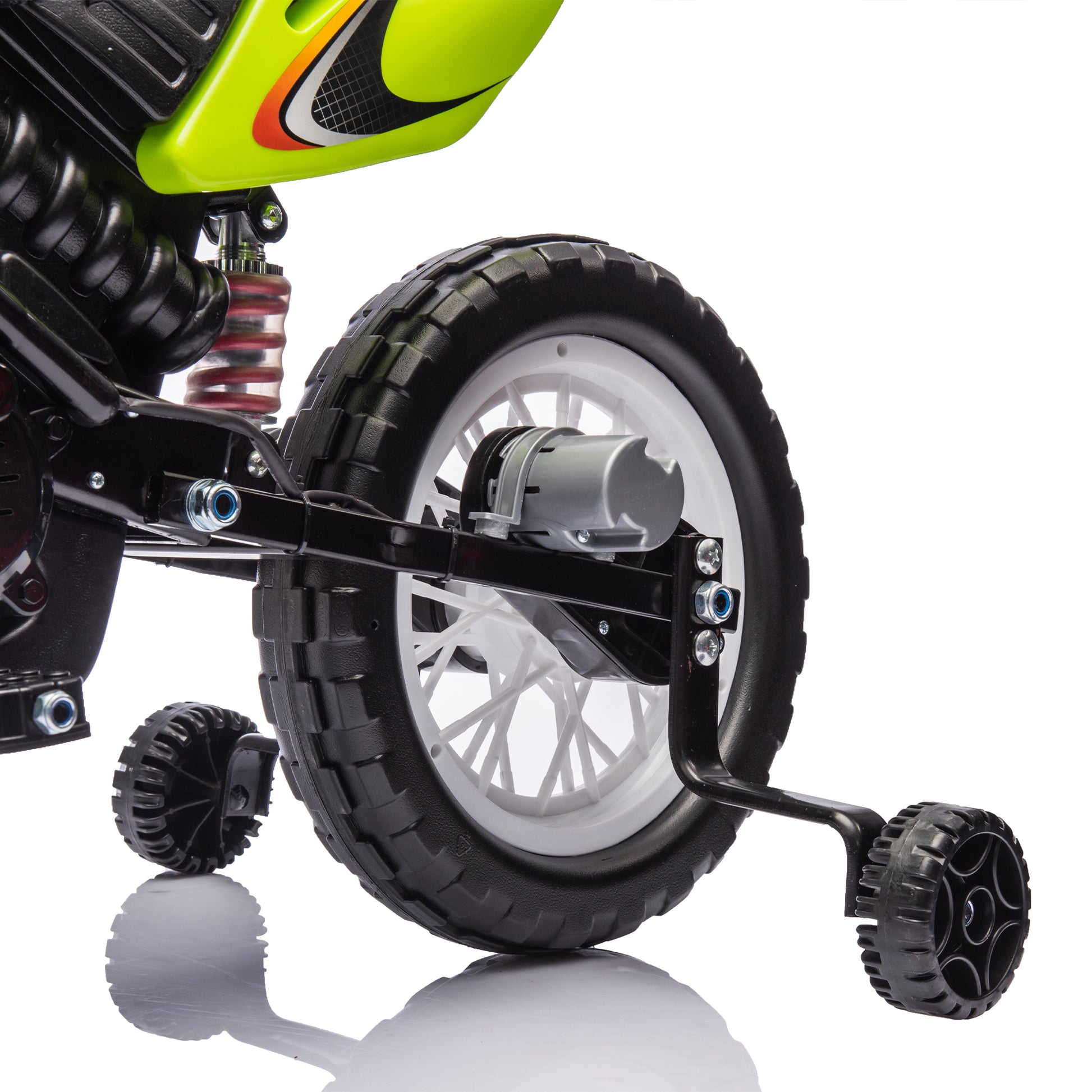 12V Kids Ride On Electric Toy Motorcycle,Rear Suspension,Twist Grip Throttle,Slow Start,Removable Training Wheels,Indie Music Box With Horn And Engine,Simulation Of Dirt Bike Modeling For Kids 3 8. Green 50 99 Lbs Polypropylene