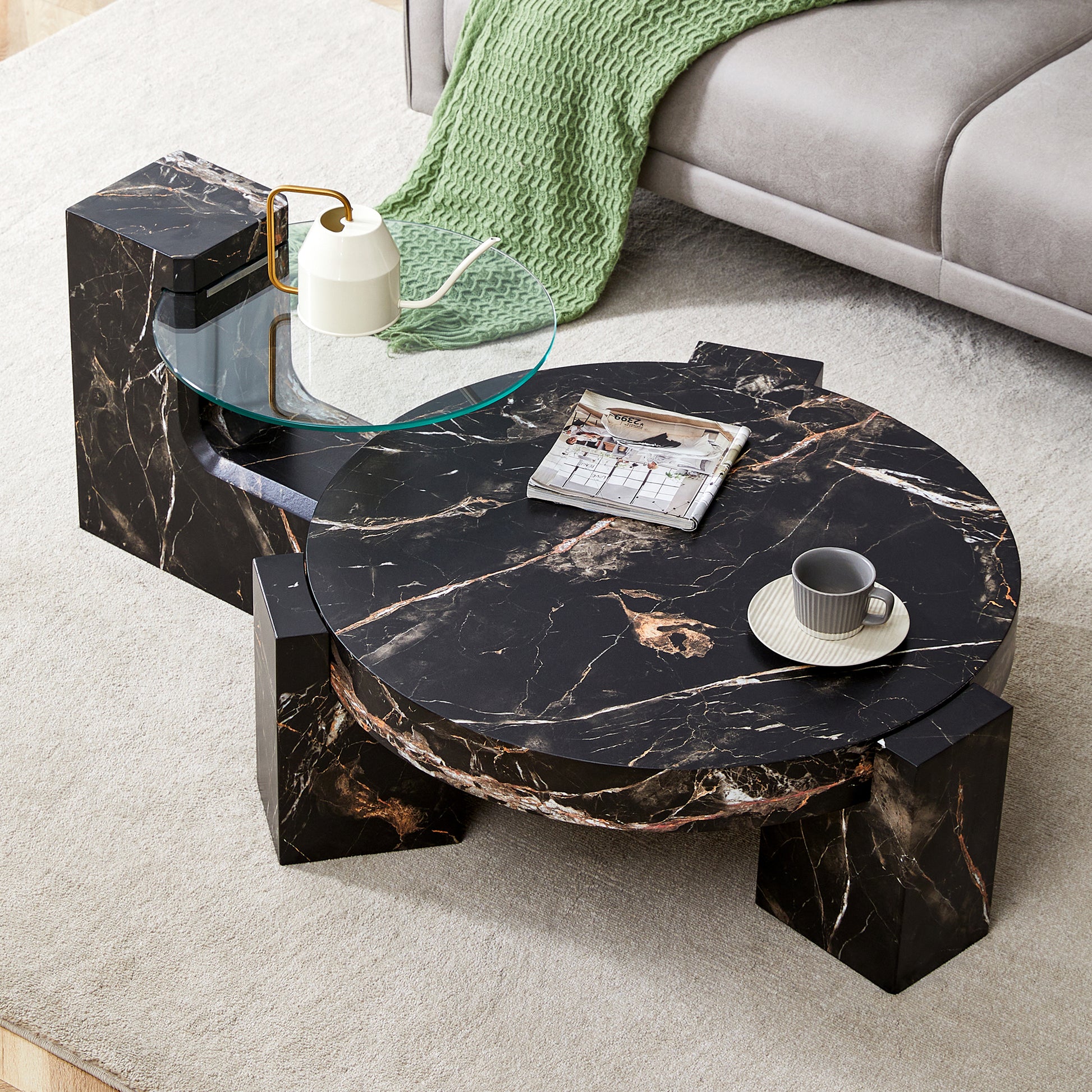 The Detachable Double Decker Coffee Table, The Stylish Design Is More Precious, And The Detachable Design Can Make The Use Of Space More Flexible And Suitable For Various Scenes. Black Mdf