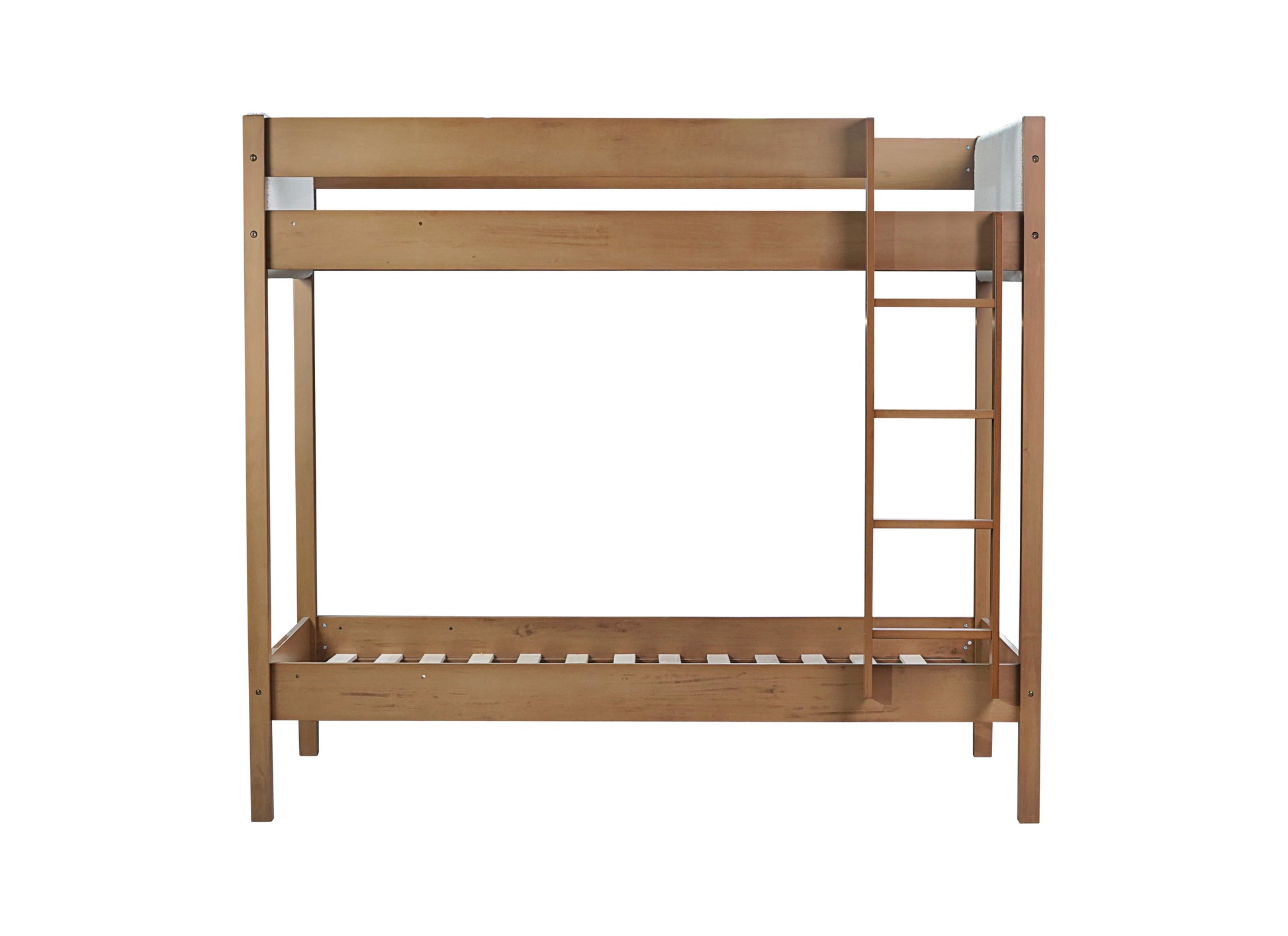 Twin Over Twin Bunk Bed, Upholstered Bunk Bed Frame With Ladder, Safety Guardrails,Rubber Wooden,Teddy Fleece Fabric Headboard Footboard ,Natural Twin Natural Rubber Wood