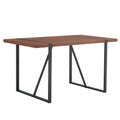 Table And Chair Set. A Minimalist Retro Rectangular Dining Table With A Specially Textured Top And Black Metal Legs, Paired With Soft Chairs And Black Metal Legs, Showcases A Beautiful Home Style. Brown Seats 6 Mdf Metal