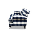 Alana Lawson Three Cushion Tightback Sofa, Blue Lattice Woven Blue Plaid Foam Fabric 3 Seat