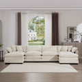 Cloud Like Comfy Soft Upholstered 4 Seater Modular Sofas With 2 Ottomans, 4 Seat U Shape Corduroy Fabric Sofa,Light Beige Corduroy Fabirc Beige Corduroy 4 Seat