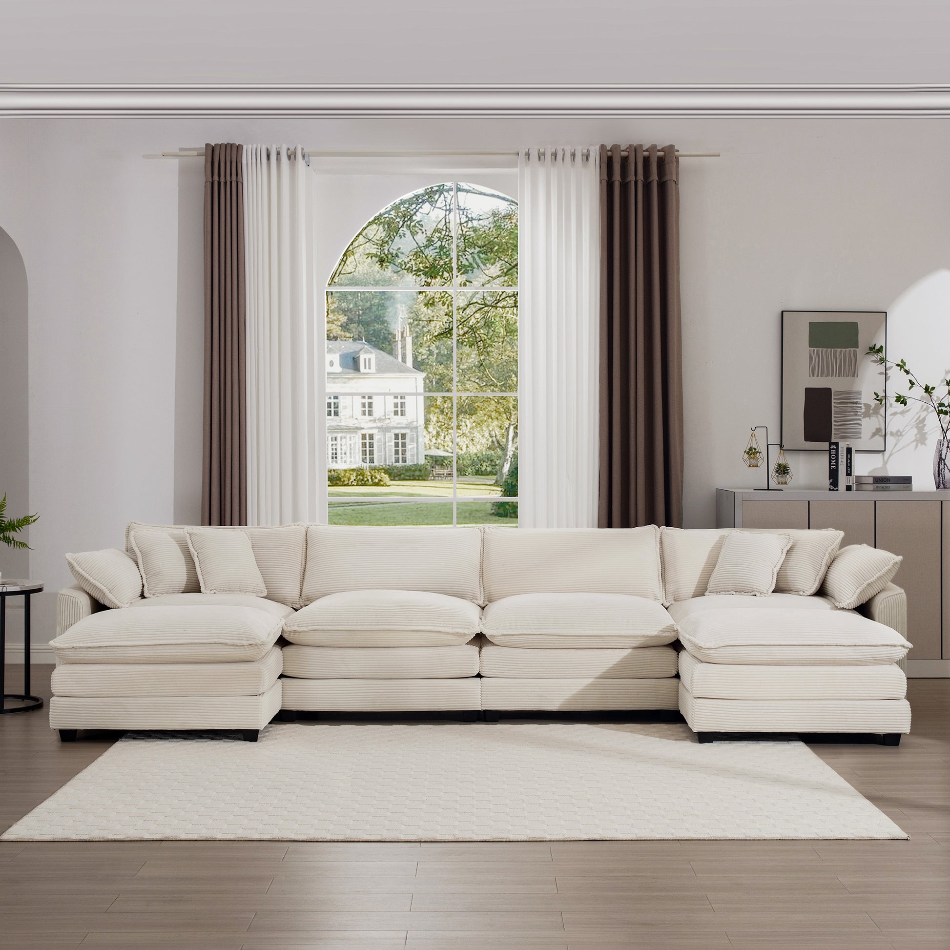 Cloud Like Comfy Soft Upholstered 4 Seater Modular Sofas With 2 Ottomans, 4 Seat U Shape Corduroy Fabric Sofa,Light Beige Corduroy Fabirc Beige Corduroy 4 Seat