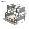 Twin Over Full Bunk Bed With Ladder, Two Storage Drawers, Safety Guardrail, Gray Twin Box Spring Not Required Gray Bedroom Bunk Pine