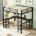 Full Metal Loft Bed With Desk And Shelves, Loft Bed With Ladder And Guardrails, Loft Bed Frame For Bedroom, Black Old Sku: W1307S00018 Full Black Metal