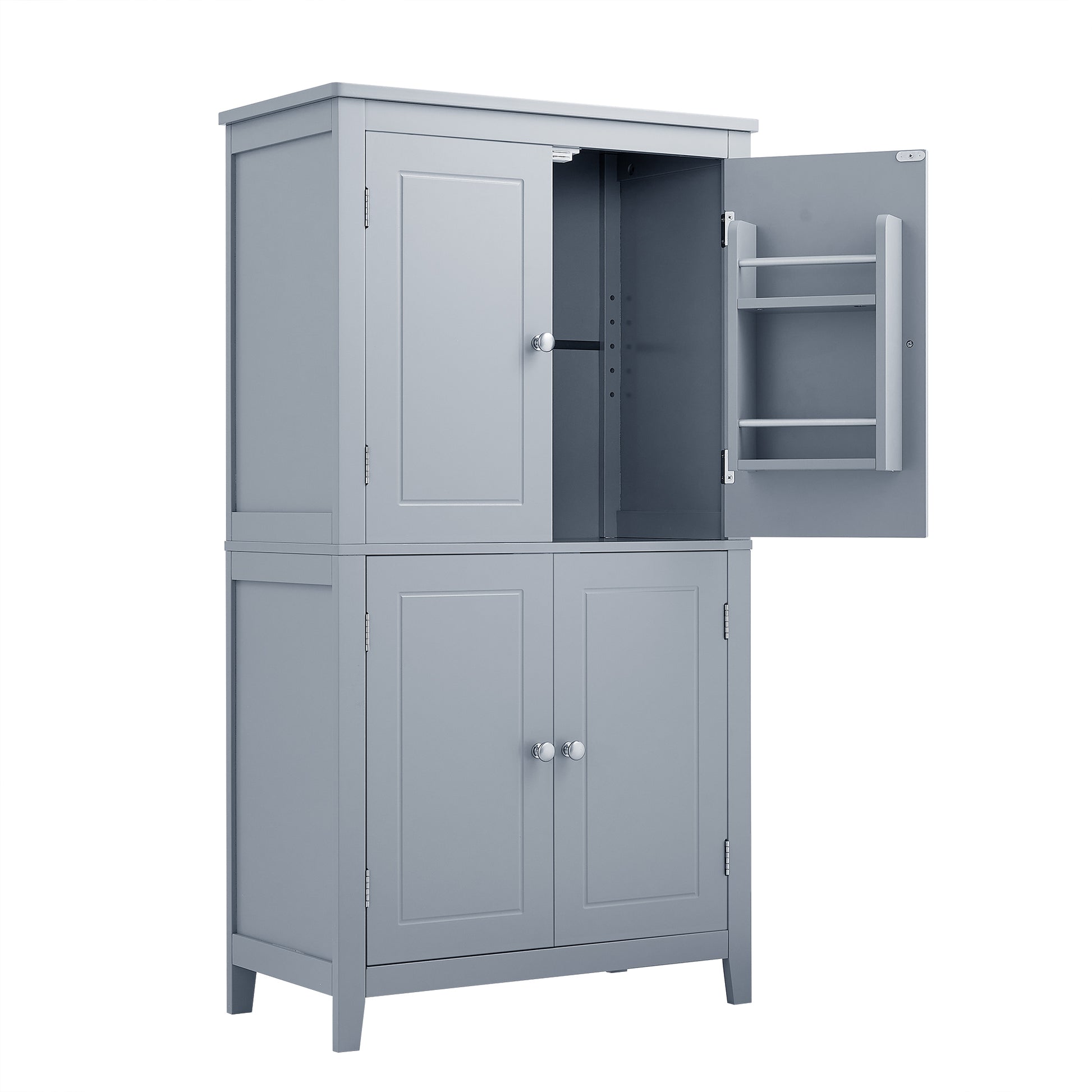 Elegant Bathroom Floor Storage Cabinet, Bathroom Storage Unit, Freestanding Cabinet With 4 Doors, Adjustable Shelves, Adaptable Shelves, Grey Grey Mdf