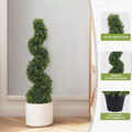 Decorative Bonsai Boxwood Spiral Topiary Artificial Tree Silk Plant For Indoor Outdoor 2Pcs Set Green Plastic