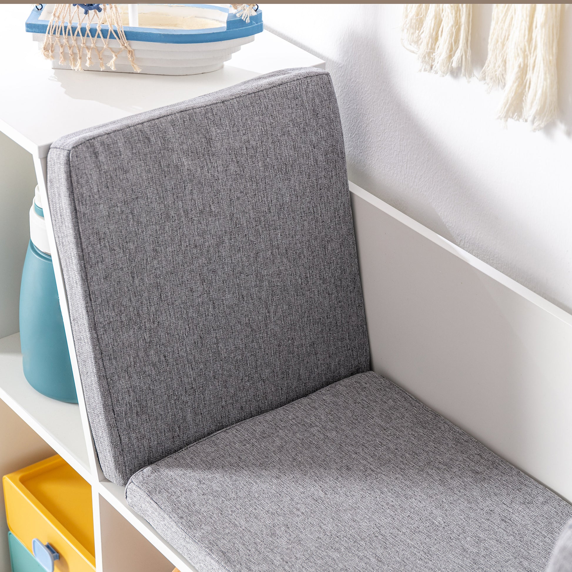 Homcom 6 Cubby Kids Bookcase With Reading Nook And Cushion, Multi Purpose Storage Organizer For Bedroom, Living Room, Pure White White Mdf