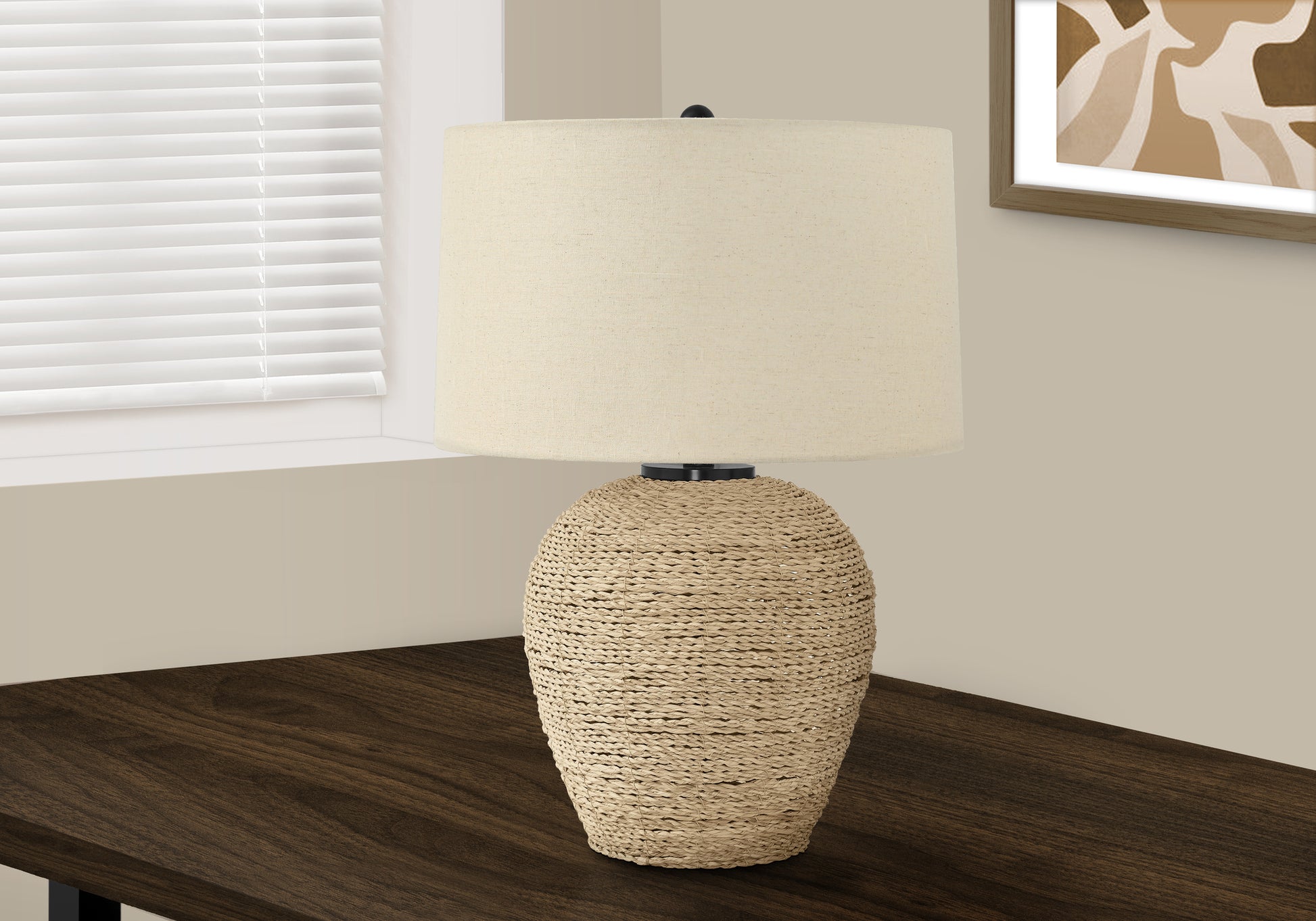 Lighting, 25"H, Table Lamp, Rattan, Beige Shade, Transitional Beige Rattan