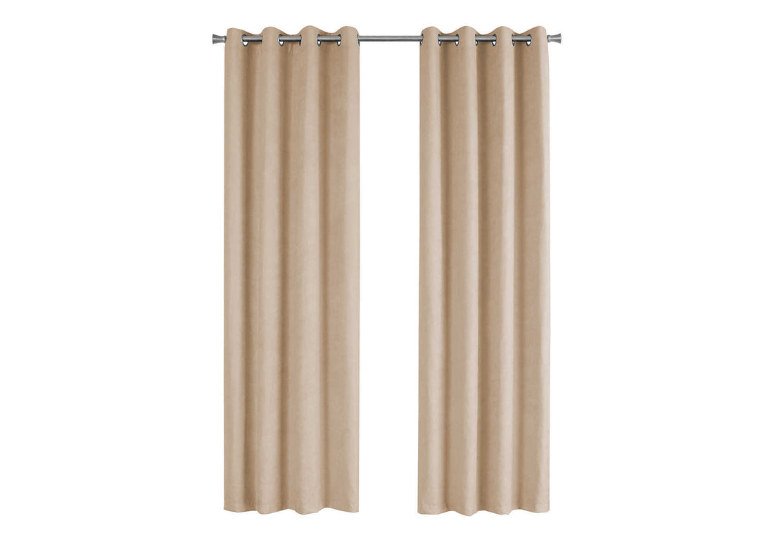 Curtain Panel, 2Pcs Set, 54"W X 84"L, Room Darkening, Grommet, Living Room, Bedroom, Kitchen, Beige Micro Suede, Contemporary, Modern Brown Polyester