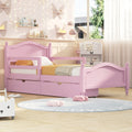 Twin Size Wood Platform Bed With Guardrails On Both Sides And Two Storage Drawers ,Pink Twin Pink Wood