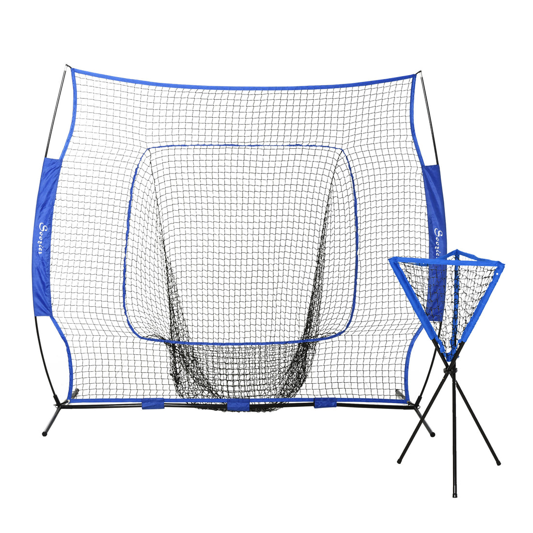 Soozier Baseball Practice Net Set With 7.5X7Ft Catcher Net, Ball Caddy, Portable Baseball Practice Equipment With For Hitting, Pitching, Batting, Catching, Blue Blue Steel