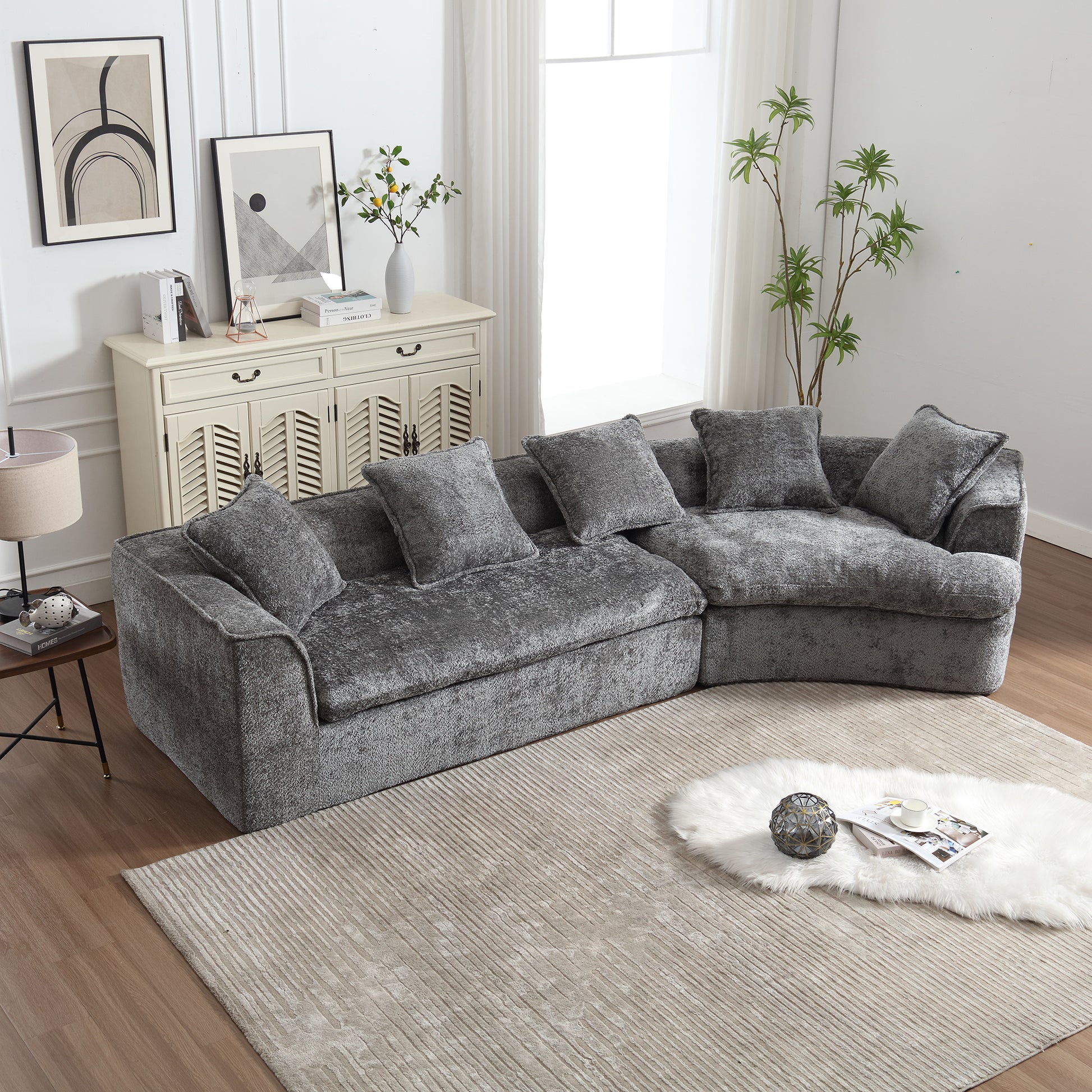 Coolmore Boucle Sofa 3 Seater For Living Room Oversized Comfy Sofa Unique Double Seat And Corner Construction For Apartment, Office Left Hand Facing Gray Gray Primary Living Space Foam Boucle 3 Seat