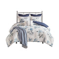 7 Piece Printed Seersucker Comforter Set With Throw Blanket Blue Full Queen Full Blue Microfiber