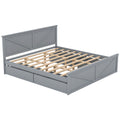 King Size Wooden Platform Bed With Four Storage Drawers And Support Legs, Gray King Gray Pine