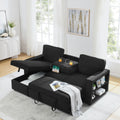 Linen Upholstered Sleeper Sectional Sofa, Shaped Modular Convertible Sofa With Storage Chaise,There Are Two Cup Holders In The Middle And Usb Multi Interface Function,Pull Out Sleep Couch Bed ,Black