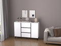 3 Drawers And 2 Doors Light Luxury Sideboard Buffet Cabinet White Wood