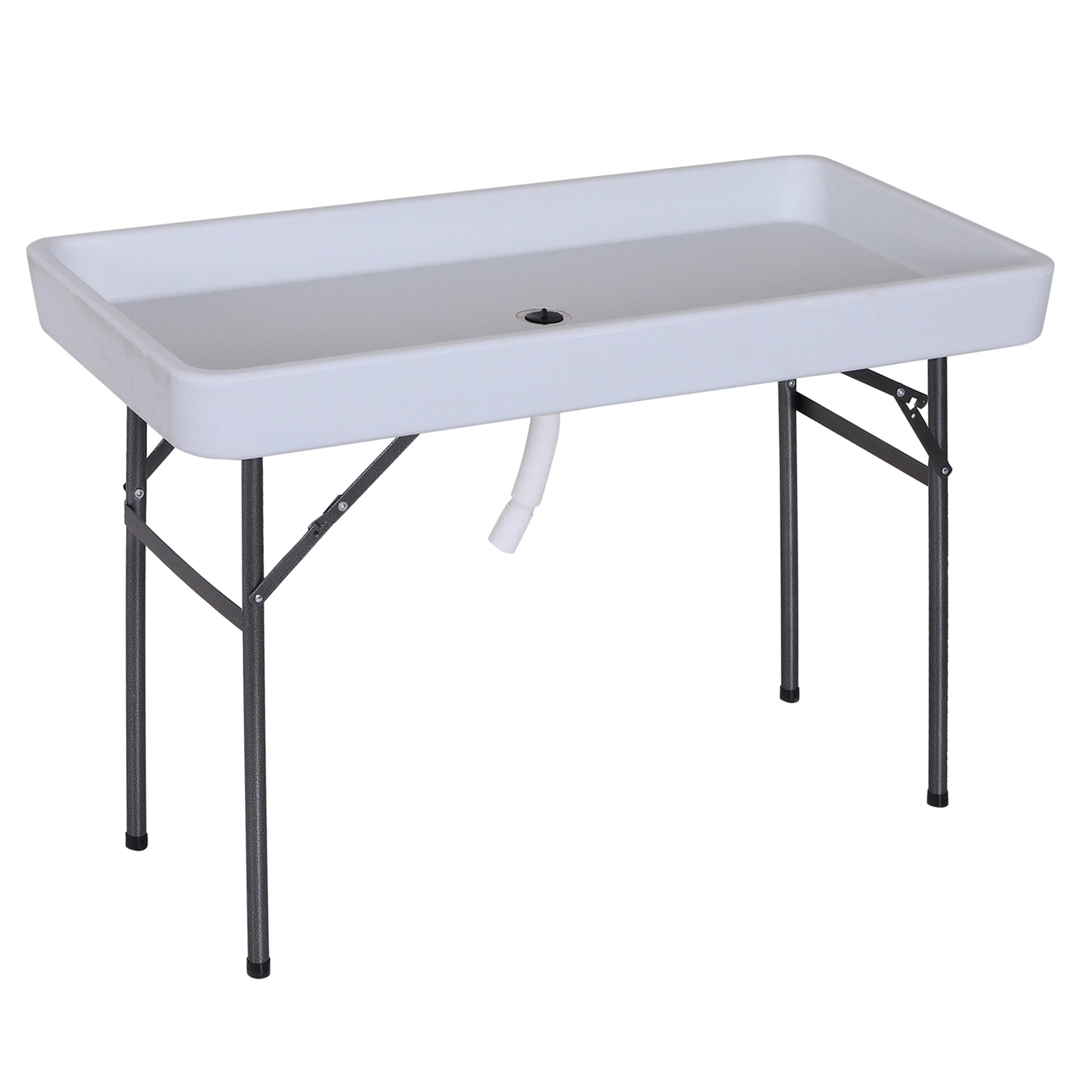 Outsunny 4Ft Portable Folding Fish Fillet Cleaning Table Camping Picnic Ice Party Desk With Sink White Metal