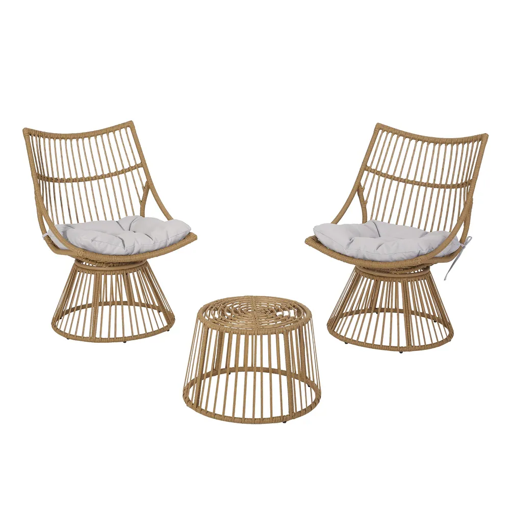 Elaine Chair & Side Table Light Brown Pe Rattan Iron Waterproof Fabric