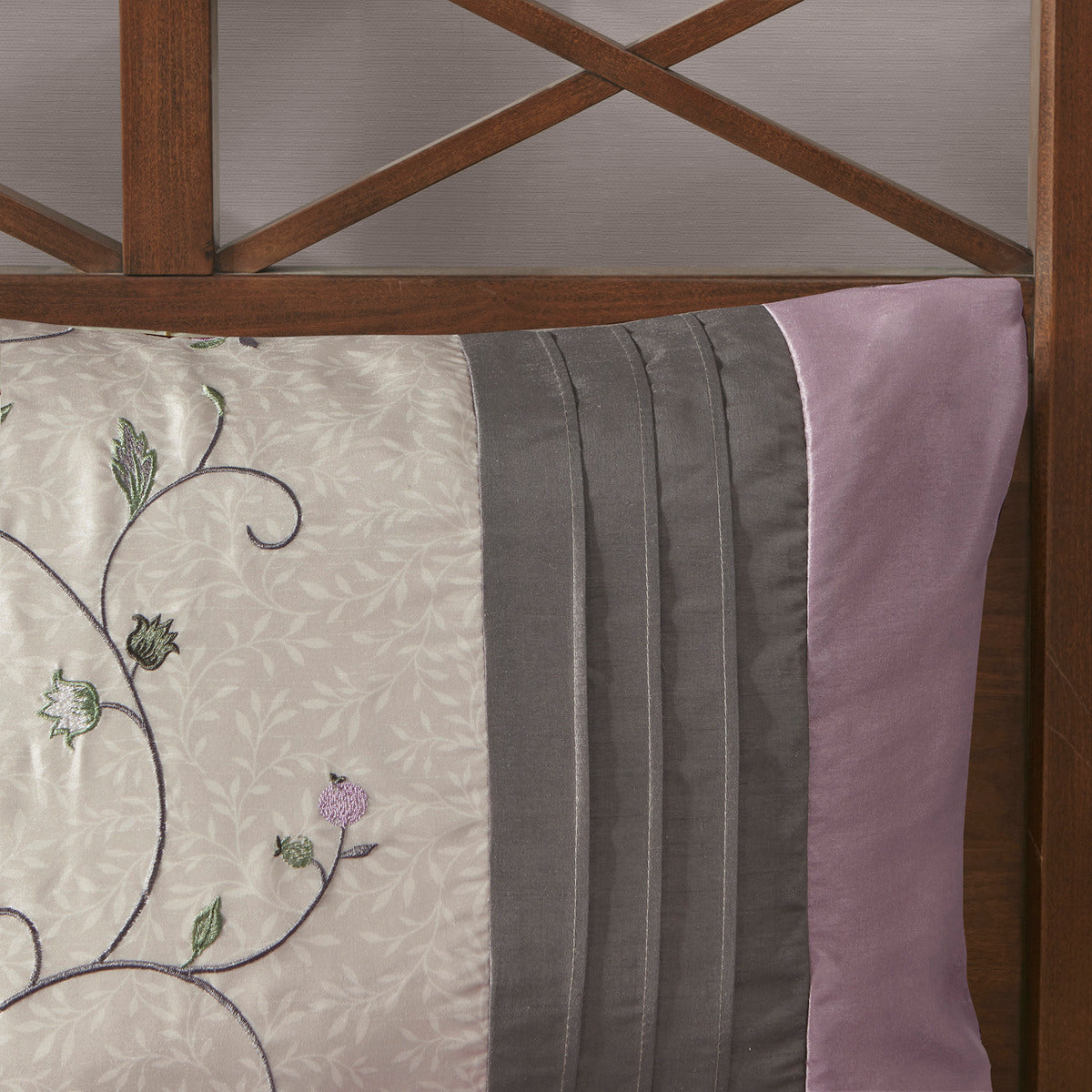 Embroidered 7 Piece Comforter Set Purple Queen Queen Purple Polyester