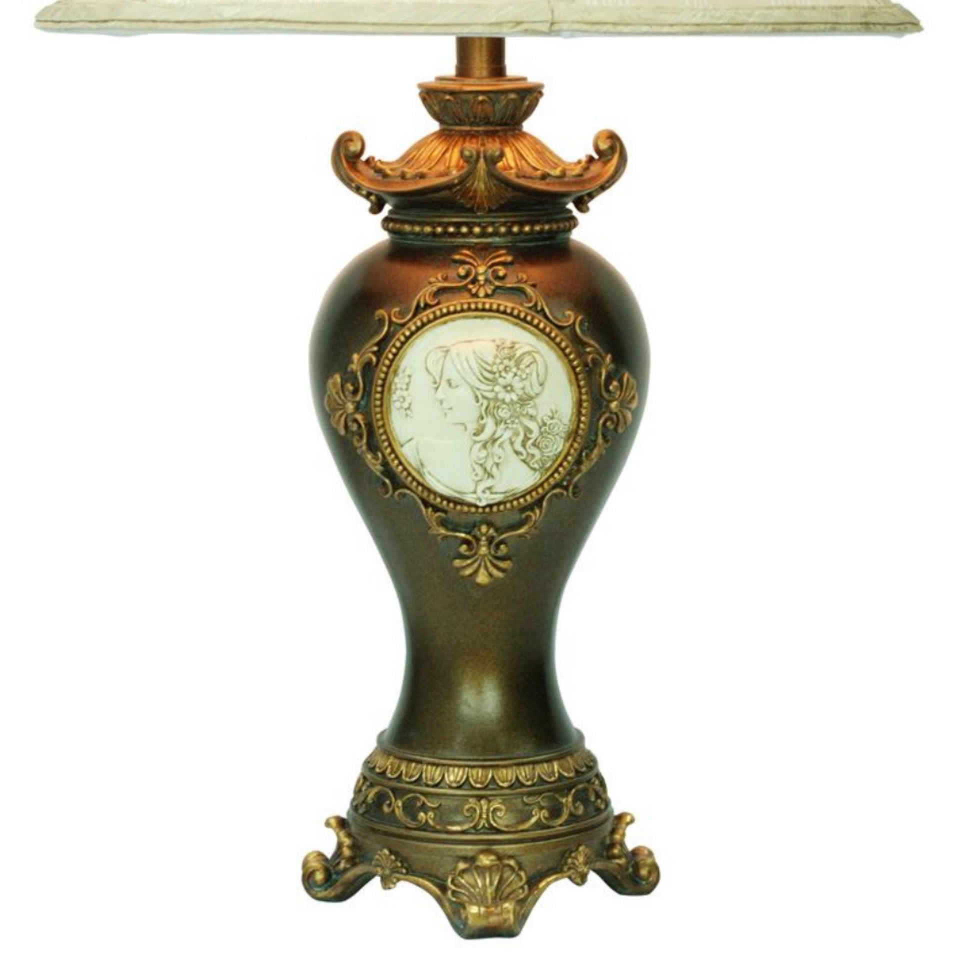 29" Tall Table Lamp W Espresso Finish, Gold Leaves And Classical Greece Accents Espresso Metal